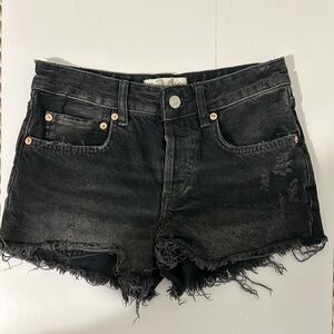 Free People We The Free Black Distressed Cut-Off Denim Shorts Size 24